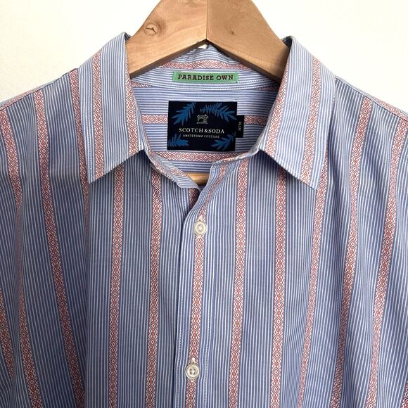 SCOTCH & SODA AMSTERDAM COUTURE PARADISE OWN MEN'S SHIRTS SIZE L BLUE Red Stripe - Picture 4 of 9